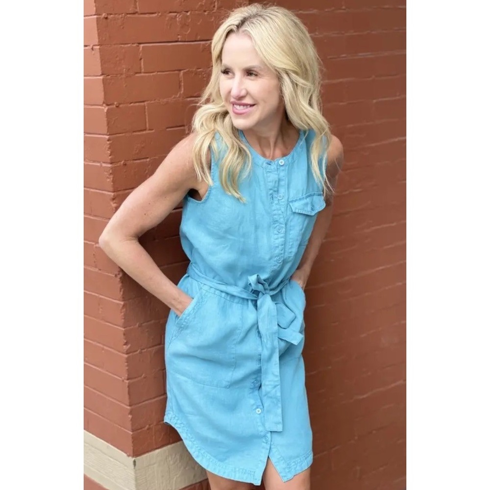 NWT Michael Stars Brady Utility Sleeveless Woven Linen Pool Dress Blue Size XS